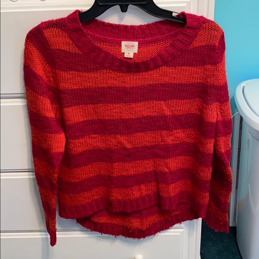 red and orange striped sweater